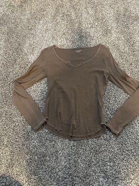 Old Navy Brown Long Sleeve Scoop Neck Ribbed Top